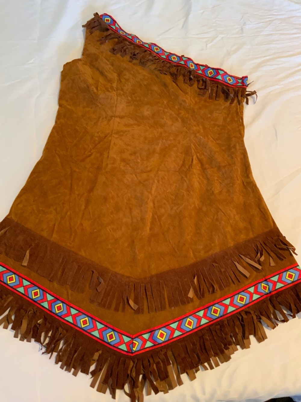 Western Faux Suede One Shoulder Fringe Dress Costume